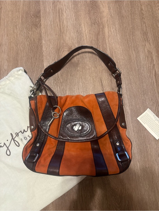 Fossil Handbags - Fossil Fifty-Four Orange Suede & Brown Leather Shoulder Hobo Bag